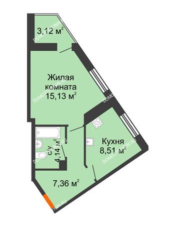 1 комнатная квартира 38,26 м² - ЖК Пушкин
