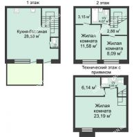 4 комнатный таунхаус 105 м² в КП Баден-Баден, дом № 26 (от 73 до 105 м2) - планировка