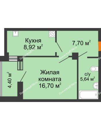 1 комнатная квартира 41,16 м² в ЖК Сокол на Оганова, дом Литер 1