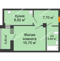 1 комнатная квартира 41,16 м² в ЖК Сокол на Оганова, дом Литер 1 - планировка