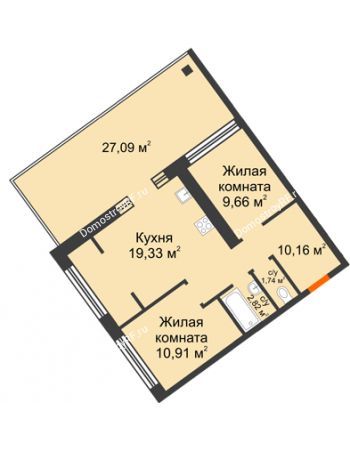 2 комнатная квартира 54,62 м² в Микрорайон Звездный, дом ГП-1 (Дом "Меркурий")