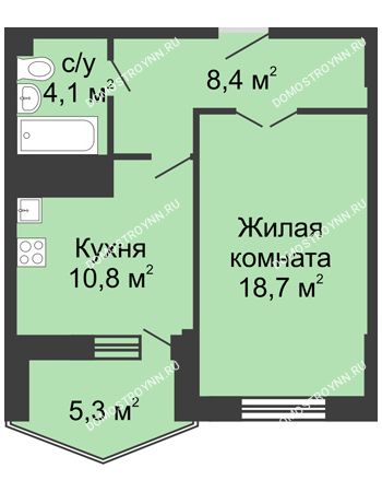 1 комнатная квартира 47,3 м² в ЖК Монолит, дом № 89, корп. 3