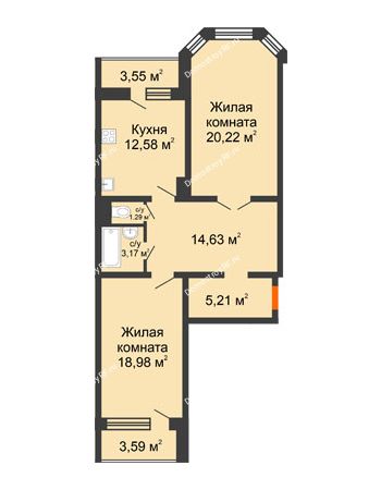 2 комнатная квартира 79,65 м² - Жилой дом: №23 в мкр. Победа