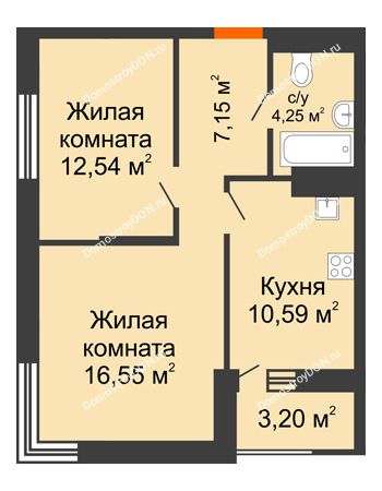 2 комнатная квартира 52,68 м² - ЖК ПАРК