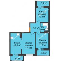 3 комнатная квартира 62,9 м² в ЖК Грани, дом Литер 4 - планировка
