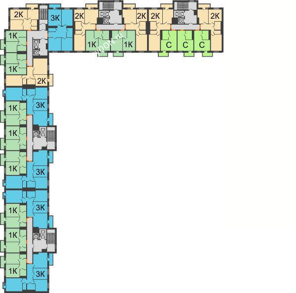 Планировка 13 этажа в доме Корпус 5-4 в ЖК 5 Элемент (Пятый Элемент)