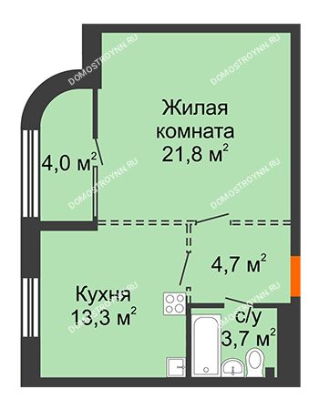1 комнатная квартира 45,5 м² - ЖК Лайнер на Барминской