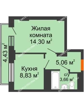 1 комнатная квартира 34,09 м² - ЖД Весна