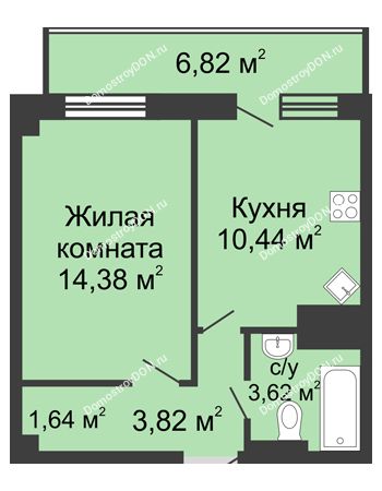 1 комнатная квартира 40,72 м² - ЖК Парк Островского