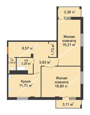 2 комнатная квартира 69,11 м² - ЖД по ул. Матросова (Арзамас)