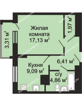 1 комнатная квартира 41,12 м² - ЖК Гелиос