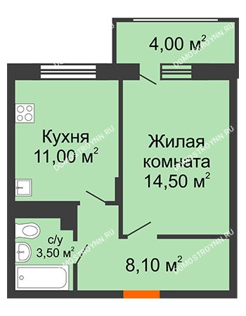 1 комнатная квартира 39,1 м² в ЖК Цветы 2, дом № 4