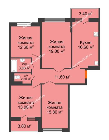 4 комнатная квартира 98,3 м² в ЖК Западная резиденция, дом Литер 7