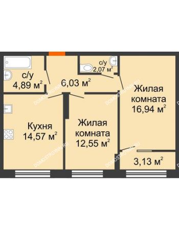 2 комнатная квартира 58,62 м² в ЖК Маленькая страна, дом № 4