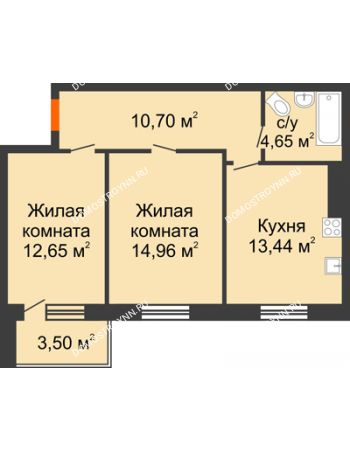 2 комнатная квартира 57,45 м² - ЖД по ул. Буденного