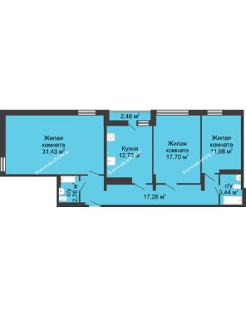3 комнатная квартира 99,2 м² в ЖК Военвед-Сити, дом № 2