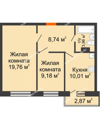 2 комнатная квартира 52,51 м² - ЖК Зеленый берег Life