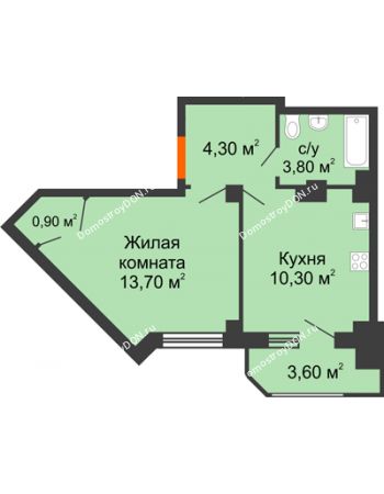 1 комнатная квартира 36,6 м² в ЖК Новая Пальмира, дом № 47