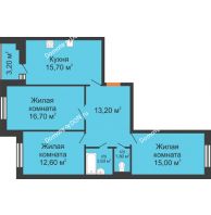 3 комнатная квартира 80,2 м² в ЖК Вересаево, дом Литер 15/2 - планировка