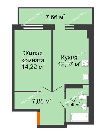 1 комнатная квартира 41,63 м² в ЖК Свобода, дом №2