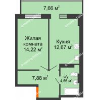1 комнатная квартира 41,63 м² в ЖК Свобода, дом №2 - планировка
