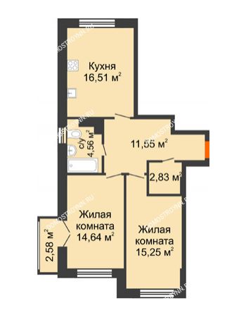 1 комнатная квартира 36,3 м² - ЖК КМ Флагман