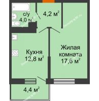 1 комнатная квартира 38,6 м² в ЖК Отражение, дом Литер 1.2 - планировка