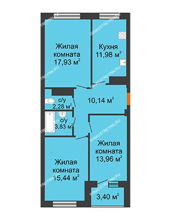 3 комнатная квартира 78,09 м² в ЖК Облака, дом № 2