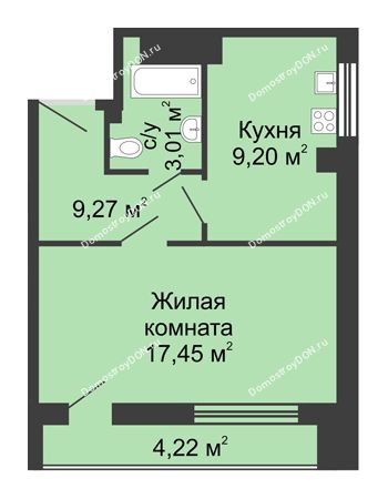 1 комнатная квартира 40,71 м² в ЖК Военвед-Сити, дом № 3