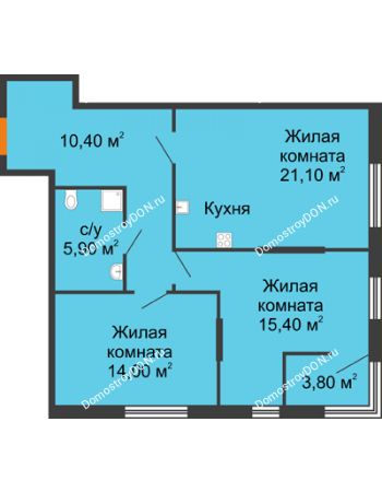 3 комнатная квартира 71,6 м² - ЖК Островский