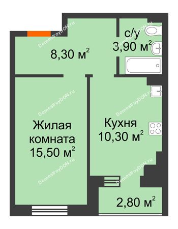 1 комнатная квартира 40,4 м² в Микрорайон Прибрежный, дом № 4