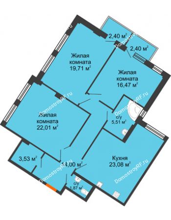 3 комнатная квартира 108,6 м² - ЖД Дом Философа