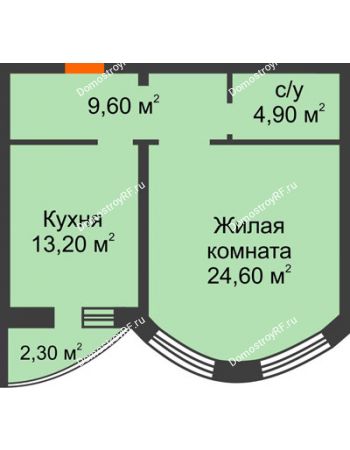 1 комнатная квартира 52,3 м² - ЖК по ул. Циолковского