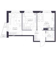 2 комнатная квартира 45 м² в ЖК Верен Норт Сертолово (Veren Nort Сертолово), дом 11, корпус 8 - планировка