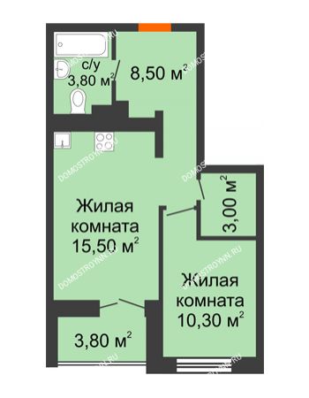 1 комнатная квартира 43 м² в ЖК КМ Анкудиновский Парк, дом № 16
