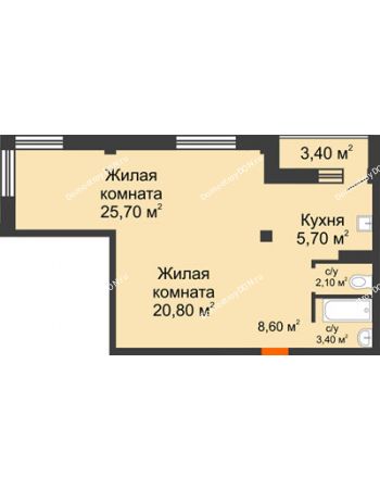 2 комнатная квартира 68 м² - ЖК Южная Башня