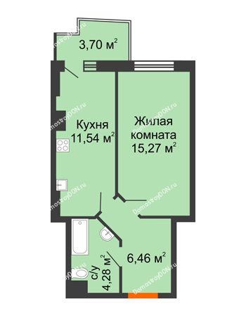 1 комнатная квартира 38,67 м² в ЖК Сердце Ростова 2, дом Литер 1