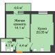1 комнатная квартира 43,8 м² в ЖК Южане, дом Литер 3 - планировка
