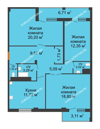 3 комнатная квартира 90,41 м² - Жилой дом: г. Арзамас, ул. Матросова, д. 13