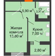 1 комнатная квартира 31,5 м² в ЖК Вересаево, дом Литер 14 - планировка