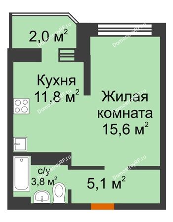 1 комнатная квартира 38,3 м² в ЖК Сказка Град, дом Литер 1