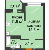 1 комнатная квартира 38,3 м² в ЖК Сказка Град, дом Литер 1 - планировка