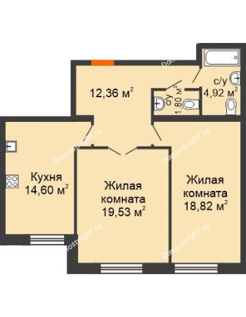 2 комнатная квартира 72,03 м² в ЖК Вознесенский, дом 2 этап