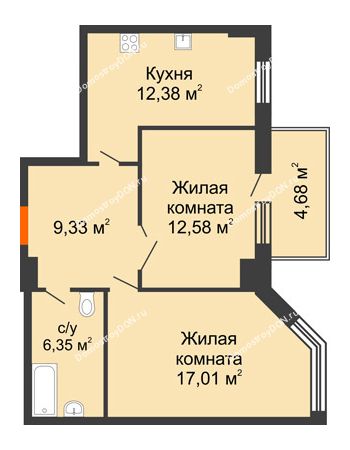2 комнатная квартира 59,3 м² - ЖК Максим Горький