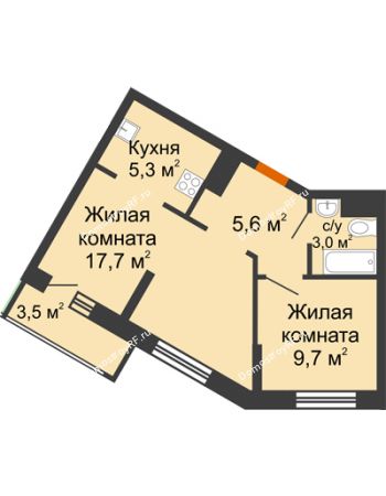 2 комнатная квартира 41,3 м² в ЖК Грани, дом Литер 4