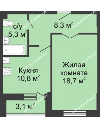 1 комнатная квартира 46,2 м² в ЖК Монолит, дом № 89, корп. 3
