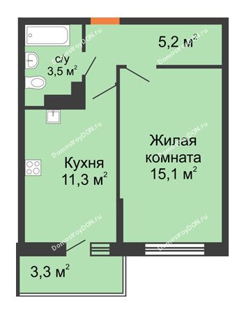 1 комнатная квартира 36,1 м² в ЖК SkyPark (Скайпарк), дом Литер 1, корпус 2, 1 этап