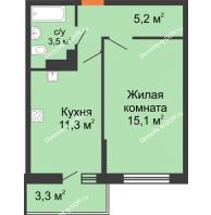 1 комнатная квартира 36,1 м² в ЖК SkyPark (Скайпарк), дом Литер 1, корпус 2, 1 этап - планировка