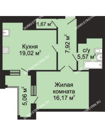 1 комнатная квартира 52,88 м² - ЖК Гелиос