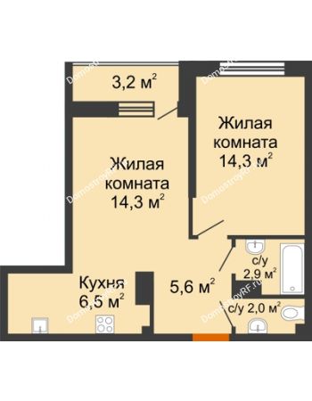 2 комнатная квартира 47,2 м² в ЖК Самолет, дом 4 очередь - Литер 22